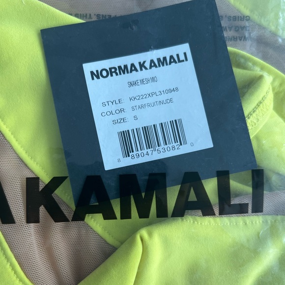 $265 NORMA KAMALI Snake Mesh One-Shoulder Swimsuit Bodysuit Nude Yellow XXS - Picture 15 of 16